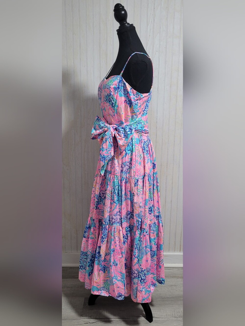 Lilly Pulitzer Edith Maxi Dress Splendor in the Sand Pink Blue Size 8 EUC - Picture 2 of 15